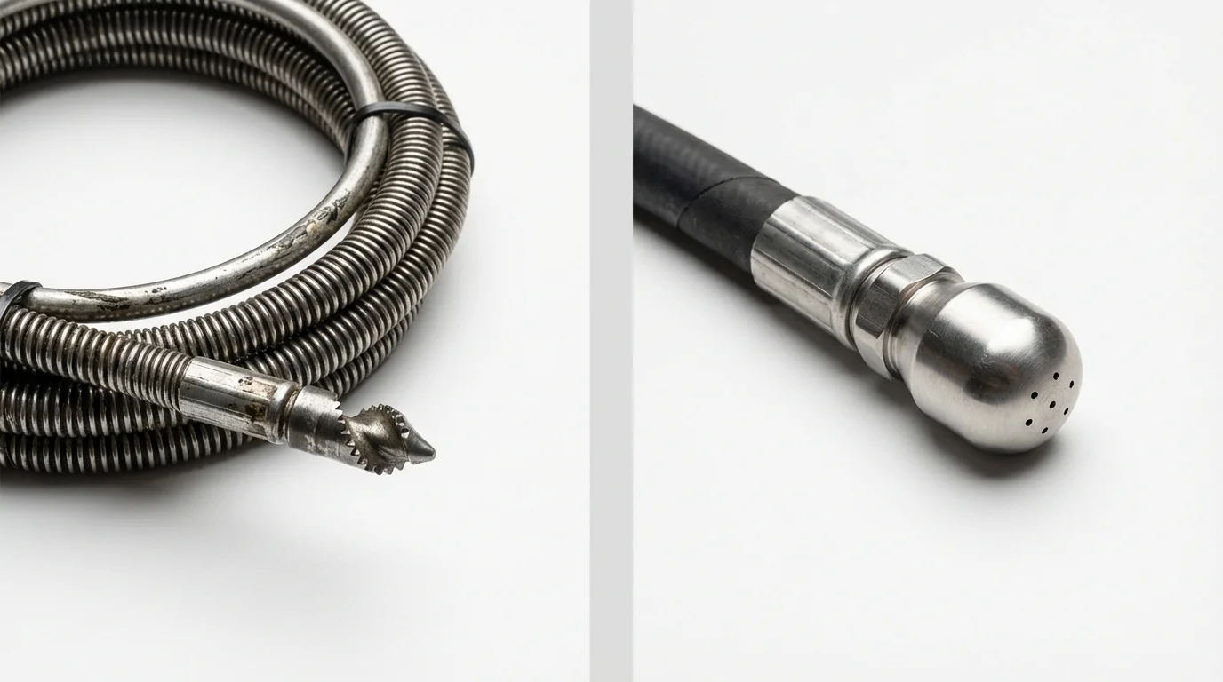Drain snake cable and hydro jetting nozzle used for drain cleaning in Inyokern, CA
