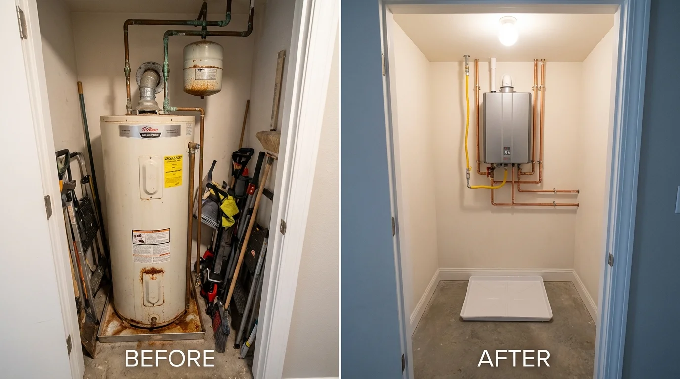 Tank water heater versus wall-mounted tankless unit comparison for Inyokern, CA homeowners